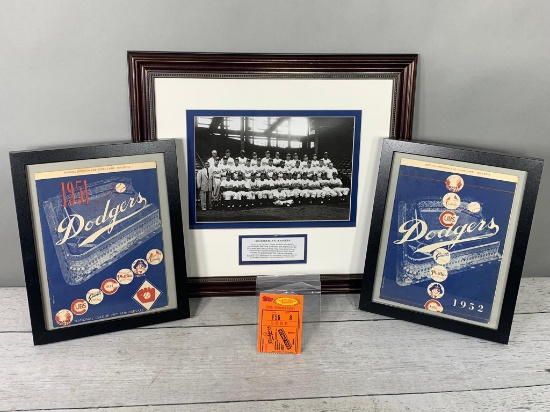 1951 and 1952 Brooklyn Dodgers Collectible Items and Topps Photo and Ticket