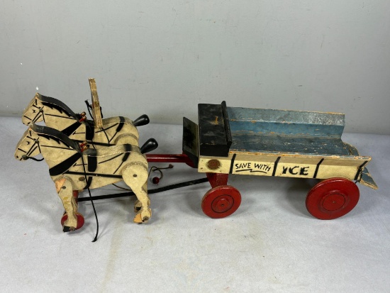 Antique Morrison Rich Toys Wood Horse Drawn Ice Wagon