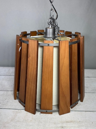 Danish Modern Hanging Wood Slat Lamp