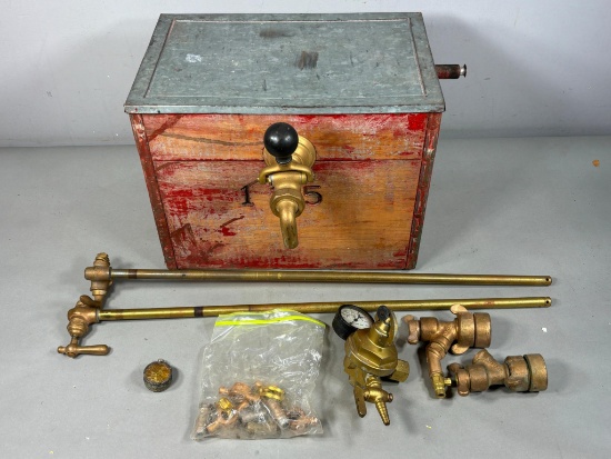 Early Antique Beer Tap System with Wood & Galvanized Cooling Box