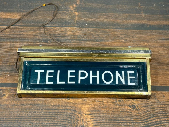 Antique Art Deco Period Telephone Booth Double Sided Ceiling Sign Made By GeeGo Inc.