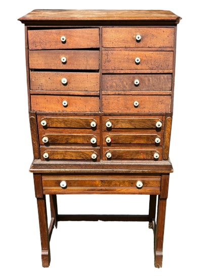 Antique Multi-Drawer Cabinet with Angled Front
