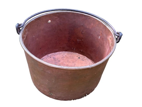 Antique Hand Hammered Copper Kettle With Dovetail Joints and Wrought Iron Bail