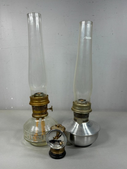 Miners Carbide Lamp + 2 Antique Oil Lamps Aladdin #23 Railroad Caboose Lanterns