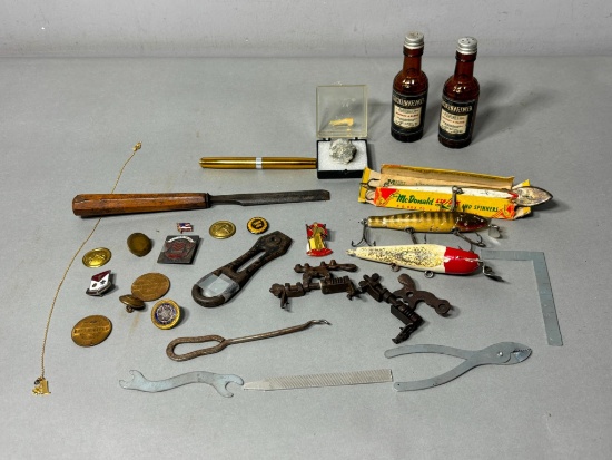 Group Antique Fishing Lures, Pen, Pins and more Lot