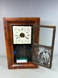 Antique 19th century Shelf Clock with Original glass panel, weights, dial, key, pendulum