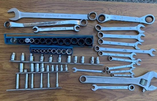 Mixed Lot of Combination Wrenches, Sockets, and Adjustable Wrench Many MAC Tools
