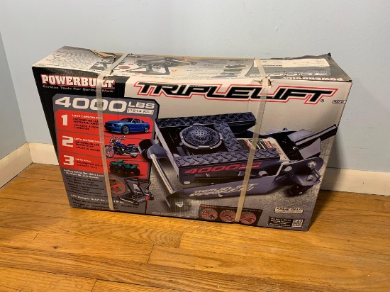 New in Box Powerbuilt Triple Lift Jack