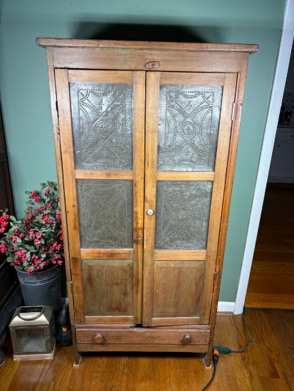 Antique Punched Tin Pie Safe Narrow Smaller Size