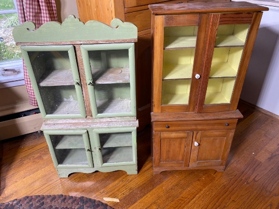 Two Miniature Folky Doll Step back cupboards