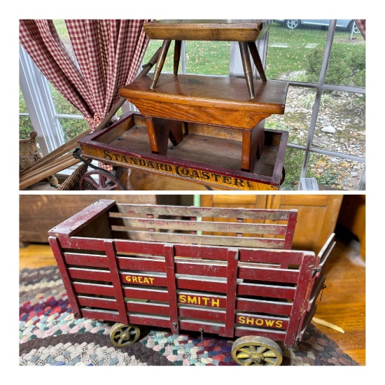 Two Wagons, two primitive benches