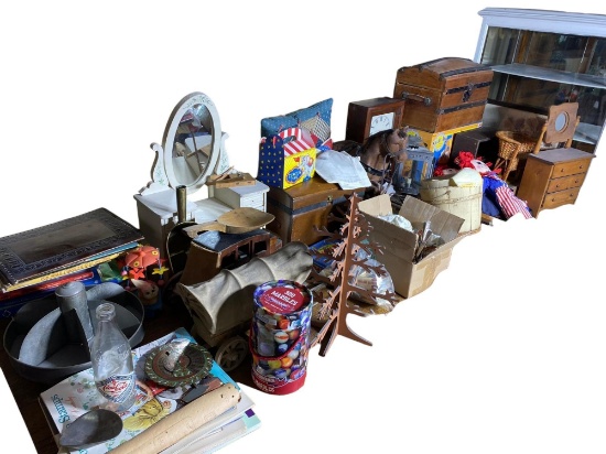 Very Large Lot Misc. Antiques Primitives Marbles Miniatures Etc