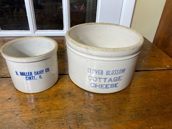 Two Stoneware Cheese Crocks Miller Dairy Cincinnati Ohio
