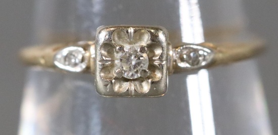 14k Gold & Diamond Ring Early 1900s 1.4 Grams