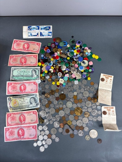 Very Large Lot Paper money, foreign Coins, Silver Mexico Coin, Tokens