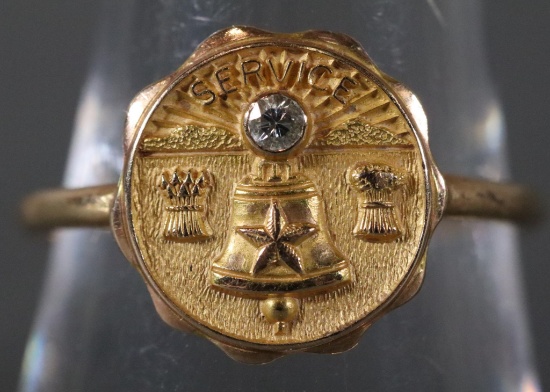 10k Gold Service Pin Mounted to 14k gold band Unusual Bell Phones