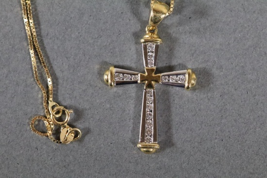 18k gold Cross with Diamonds on chain 5.8 grams total