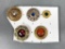 Set of Five Antique Brass and Metal Buttons with Faceted Glass Stones