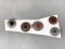 Set of Five antique Metal Buttons with Faceted Glass Insets