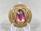Round Antique Metal Button with Purple Glass Stone