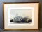 Original Framed Watercolor Painting, Harbour Fog With Ships