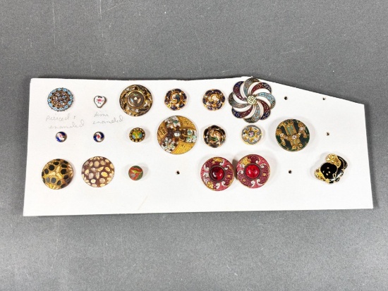 Group of 19 Vintage, Antique buttons Enamel, Glass Jewels