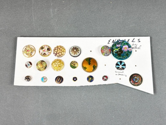 Group Lot of Antique and Vintage Buttons Enamel Work, Sterling
