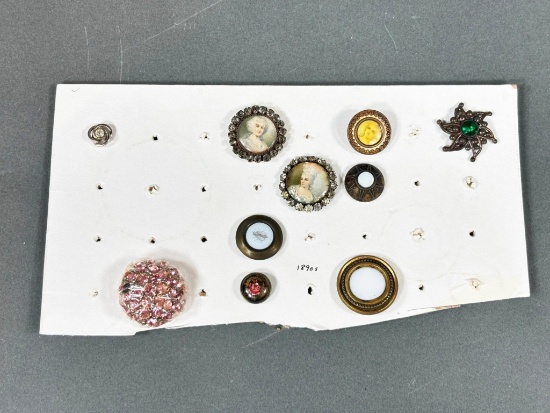 Group Lot of 10 Victorian, Antique Buttons Including Glass with Fly Design