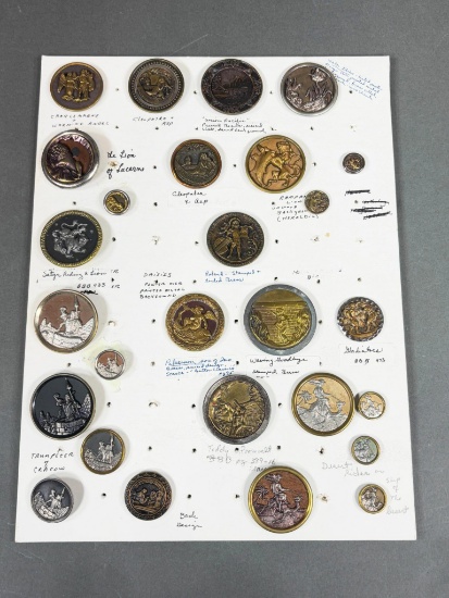 Collection of Metal Buttons with Thematic Designs