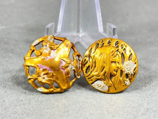 Pair of Gilded Metal Decorative Antique Buttons