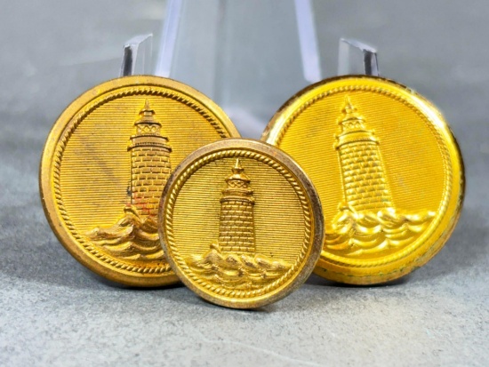 Three Brass Lighthouse Keeper Uniform Buttons