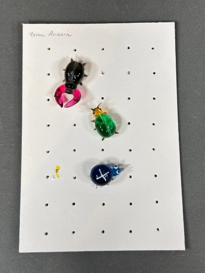 Three Unusual Russian Glass buttons Insects Beetles