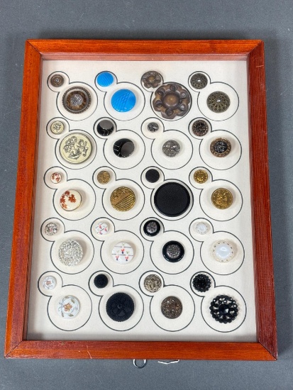 Mixed Lot Antique Mother Daughter Buttons in Frame