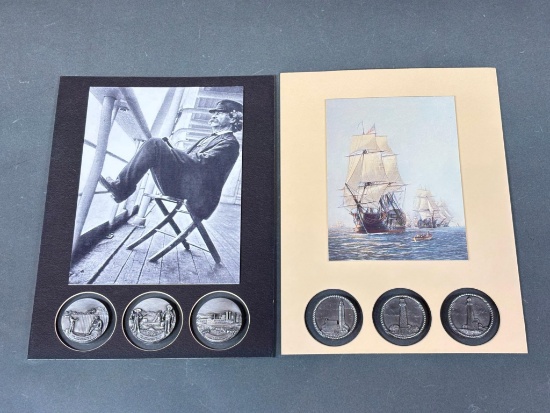 6 Collectible Pewter buttons Mark Twain, Lighthouses