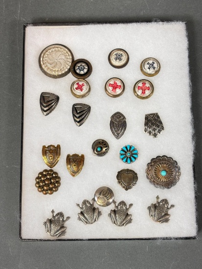 Group Lot Buttons Including Native American Silver