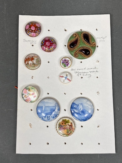 Group Lot Better Antique Buttons Meissen, Amethyst Glass, Delft and more