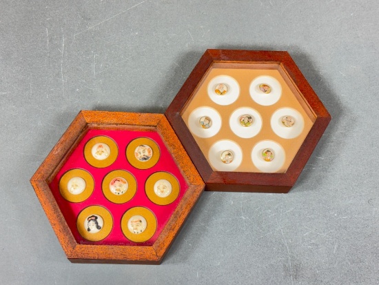 Group Lot Japanese Arita Buttons Faces in Frames
