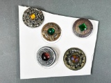 Set of 5 Antique Decorative Buttons with Glass Accents Gay 90s Jeweled