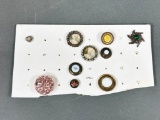Group Lot of 10 Victorian, Antique Buttons Including Glass with Fly Design