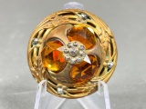 Victorian Brass Button with Amber-Colored Glass Stones