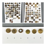 Group Lot Antique, Vintage Metal Buttons Three Cards