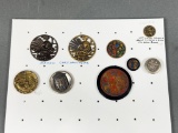 Group Lot Large Antique Buttons Asian, Samurai Warrior