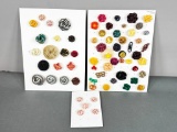Large Lot of Retro Buttons Extruded Two Cards