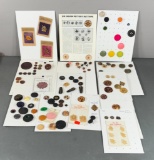 Group Lot Vintage Buttons Earthenware, Copper, Fabric, Leather