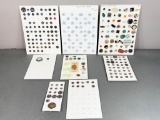 Large Lot Vintage, Antique Buttons Inc. Steel, Steel Cups, Gemstones, Jade, Agate