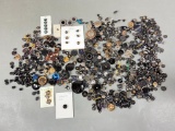 Very Large Lot Old Buttons Mostly Black Glass, Some Colors