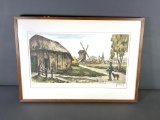 Roger Hebbelinck Aquatint Etching, Le Rentree Au Village