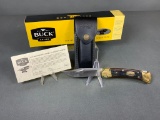 Vintage Buck 50th Anniversary Model 110 Folding Knife with Leather Sheath and Box