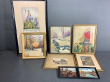 Vintage Framed Prints Along With Three Vintage Framed Oil on Board Paintings