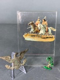 Antique American Indian Paper Cut Out, Palm Tree Pin, and a Brass Eagle Hat Badge